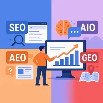 Wat Zijn SEO, AIO, GEO en AEO in E-commerce Software?